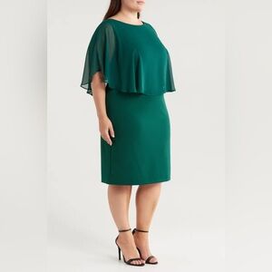 Connected Apparel Cape Sleeve A-Line Dress in Hunter Green